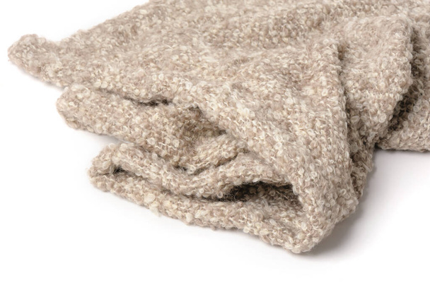 texture abstraite de couverture en mohair tricoté, fond de tissu abstrait, texture mohair biege - Photo, image