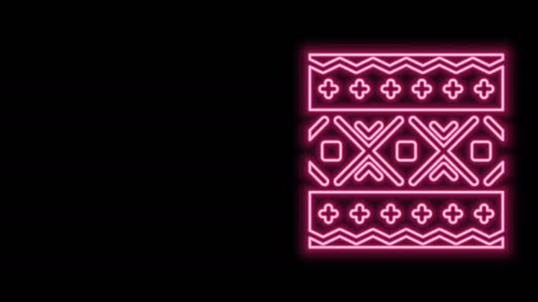 Glowing neon line Ukrainian ethnic pattern for embroidery icon isolated on black background. Traditional folk art knitted embroidery pattern. 4K Video motion graphic animation - Footage, Video