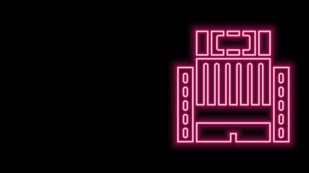 Lumineux néon ligne Hôtel Ukraina icône du bâtiment isolé sur fond noir. Animation graphique de mouvement vidéo 4K - Séquence, vidéo