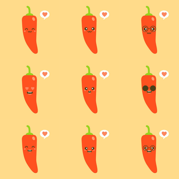 Red Pepper Cartoon Charakter. Vektor-Illustration einer Figur mit roter Chilischote und Sonnenbrille mit dem lustigen Ausdruck - Vektor, Bild