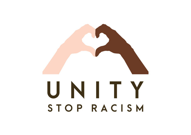 Ferma l'icona del razzismo. Manifesto motivazionale contro il razzismo e la discriminazione. Molte impronte di mano di razze diverse insieme. Illustrazione vettoriale - Vettoriali, immagini
