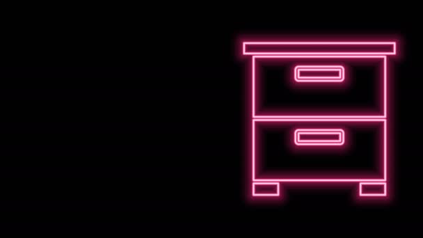 Ragyogó neon vonal Bútorok éjjeliszekrény ikon elszigetelt fekete háttérrel. 4K Videó mozgás grafikus animáció - Felvétel, videó