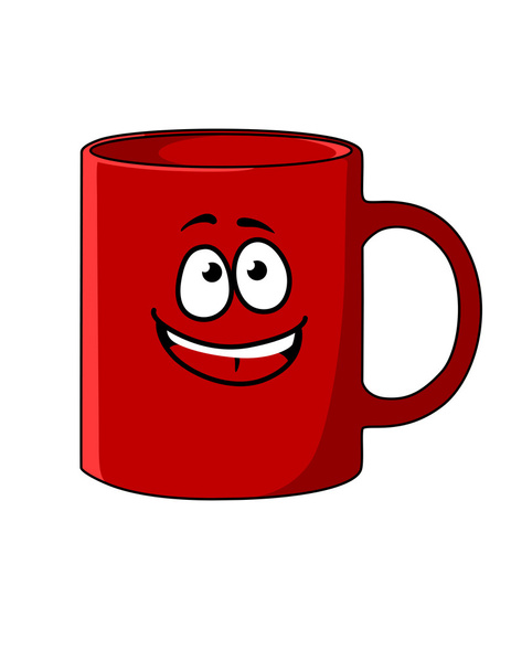piros rajzfilm bögre kávét olyan boldog arccal - Vektor, kép