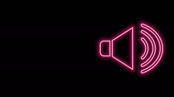 Linea neon luminosa Volume altoparlante, simbolo audio del suono vocale, icona musicale multimediale isolata su sfondo nero. Animazione grafica 4K Video motion - Filmati, video