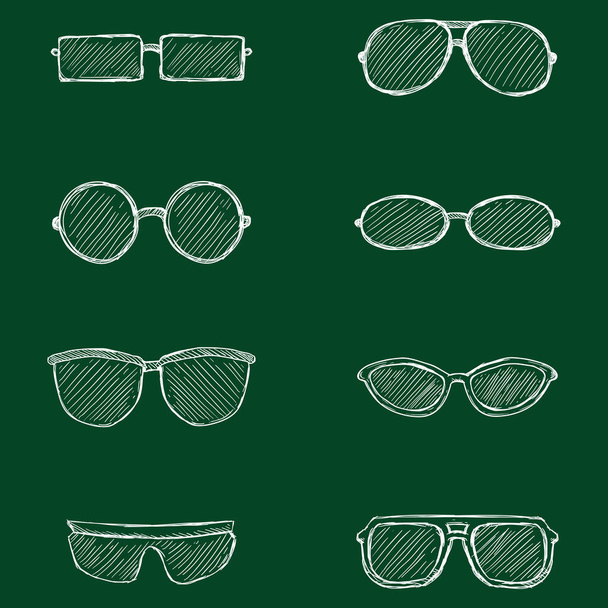 Conjunto de vetores de ícones de óculos de desenho de giz desenhado à mão. - Vetor, Imagem