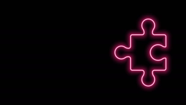 Ligne lumineuse néon Pièce d'icône de puzzle isolée sur fond noir. Affaires, marketing, finance, mise en page, infographie, concept internet. Animation graphique de mouvement vidéo 4K - Séquence, vidéo