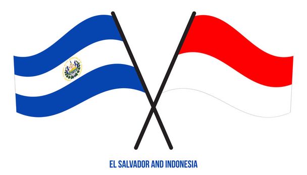 El Salvador a Indonésie vlajky kříž a mávání plochý styl. Oficiální podíl. Opravit barvy. - Vektor, obrázek