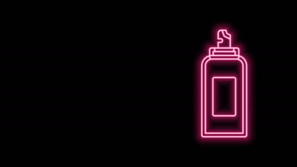 Gloeiende neon lijn Verfspuitbus pictogram geïsoleerd op zwarte achtergrond. 4K Video motion grafische animatie - Video
