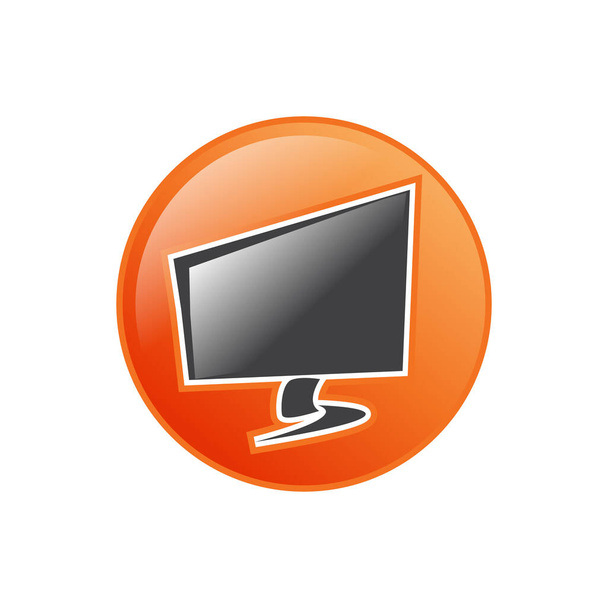 πορτοκαλί δημιουργικός υπολογιστής οθόνης σε κύκλο για το λογότυπο επισκευής PC εικονογραφήσεις διάνυσμα σχεδιασμό - Διάνυσμα, εικόνα