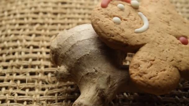 Gingerbread man with ginger rhizome - Footage, Video