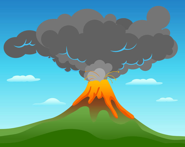 Sopečná hora vyhazující do vzduchu nebezpečné magma vektor ilustrace. - Vektor, obrázek
