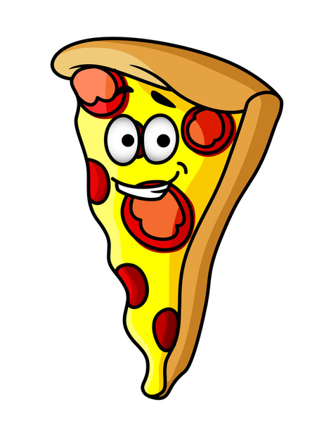 Rebanada de pizza de pepperoni con queso feliz
 - Vector, imagen