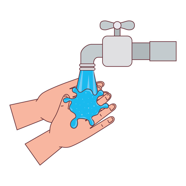πλύσιμο χεριών κάτω από σχεδιασμό φορέα βρύσης νερού - Διάνυσμα, εικόνα