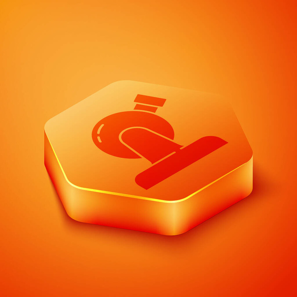 Isometric Astronomical observatory icon isolated on orange background. Observatory with a telescope. Scientific institution. Orange hexagon button. Vector. - Vector, Image