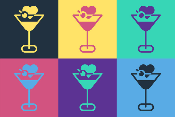 Pop art Martini icône en verre isolé sur fond de couleur. Icône de cocktail. icône de verre de vin. Vecteur. - Vecteur, image
