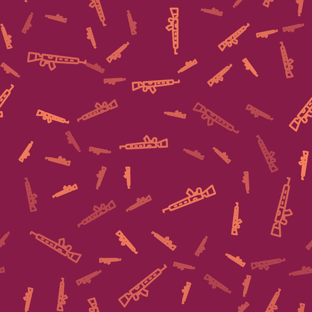 Fucile da cecchino linea marrone con icona del microscopio isolato modello senza soluzione di continuità su sfondo rosso. Vettore. - Vettoriali, immagini