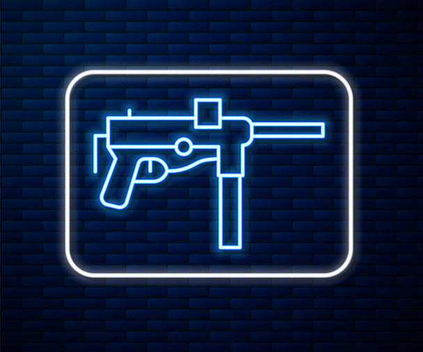 Glowing neon line Υποπολυβόλο Μ3, Grease όπλο εικονίδιο απομονώνονται σε τούβλο τοίχο φόντο. Διάνυσμα. - Διάνυσμα, εικόνα