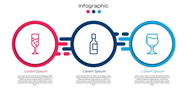 Set line lasi samppanjaa, samppanjaa pullo ja viinilasi. Business infografinen malli. Vektori. - Vektori, kuva