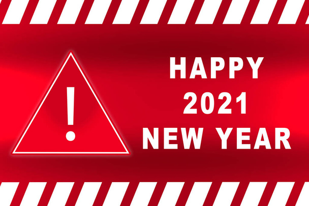 Inscriptie Happy New Year tekst uitroepteken in driehoek kader aandacht waarschuwing gevaar teken en waarschuwingslijn gevaar waarschuwingen om de aandacht te trekken  - Foto, afbeelding
