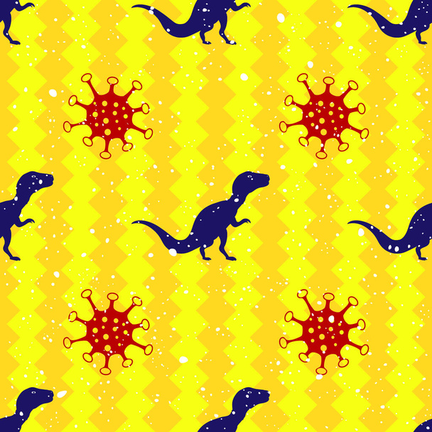 Pop and Colorful Cute Dinosaurs Vector Seamless Pattern. Background Wallpaper - Vetor, Imagem