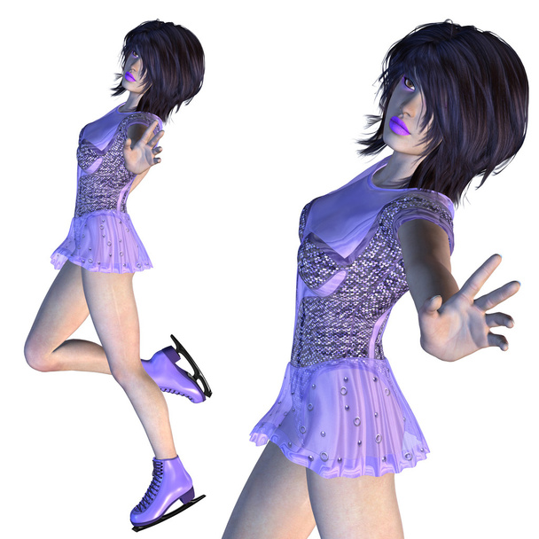 kunstschaatsster in violet jurk - Foto, afbeelding