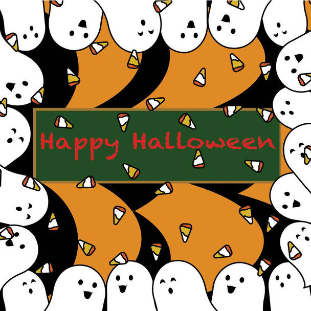Barevné Halloween vlnité pozadí obklopené roztomilými a přátelskými duchy - Fotografie, Obrázek