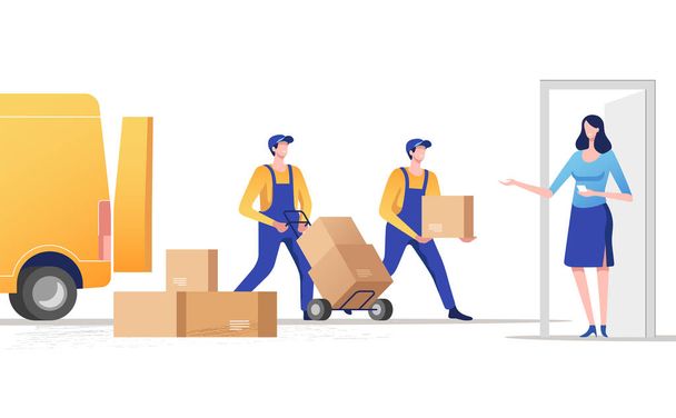 Concept of express delivery services. Delivery parcel to door. Vector illustration. - Vector, Image