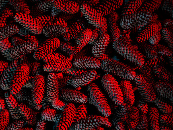 Un mucchio di coni di abete in colori moderni. Sfondo naturale - Foto, immagini