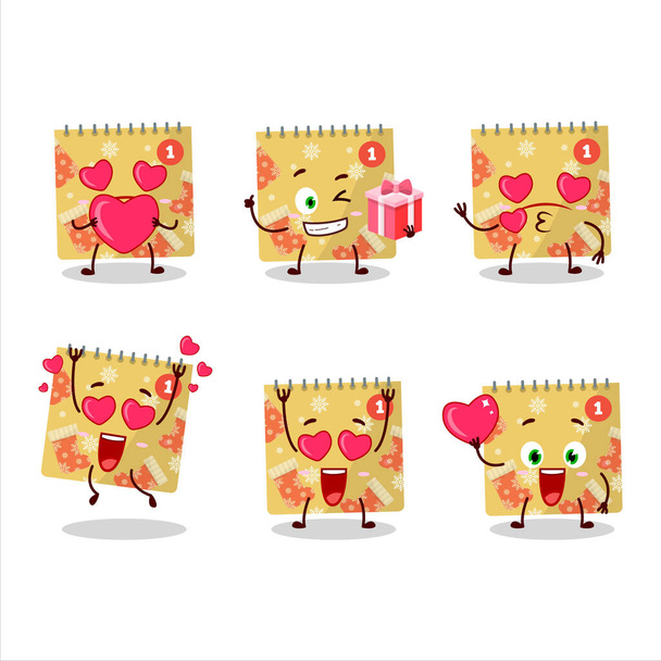 1st december calendar cartoon character with love cute emoticon - Vector, Image