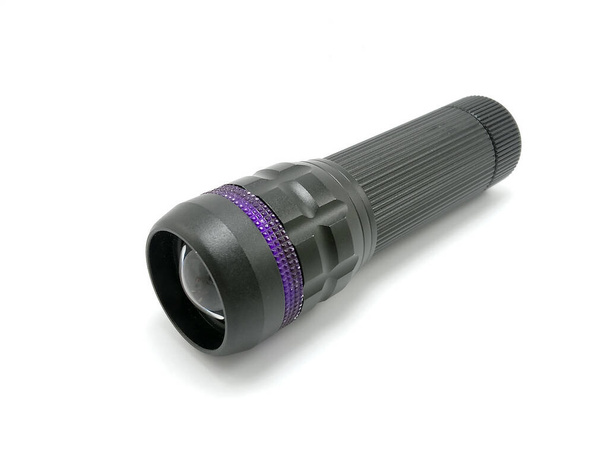 Schwarze tragbare Taschenlampe Batterie mit LED-Licht betrieben - Foto, Bild
