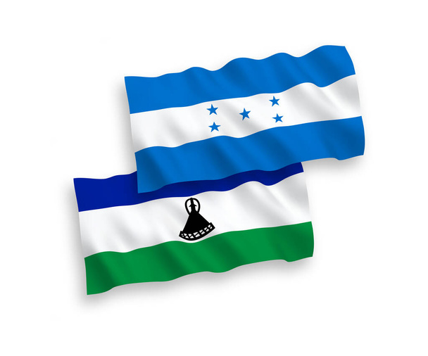Nationale Vektor-Gewebefahnen von Lesotho und Honduras isoliert auf weißem Hintergrund. Verhältnis 1 zu 2. - Vektor, Bild