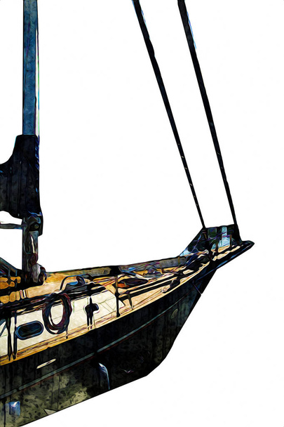 Yelkenli tekneler marina sanat illüstrasyonuna yerleştirildi. - Fotoğraf, Görsel