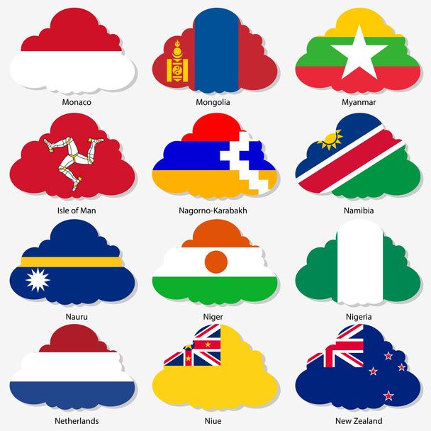 Set  Flags of world sovereign states in  form  clouds. Vector il - Vector, Image
