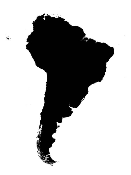 Schwarze flache Vektorkarte von Südamerika auf weißem Hintergrund - Vektor, Bild