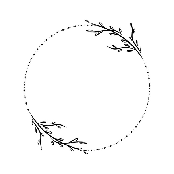 Botanical vector frame. Floral background. Leavse hand drawn frame. Delicate floral wreath illustration. Line drawing vector branches, plants, herbs. Leaf logo. Wedding invitation stationary - Vektor, Bild