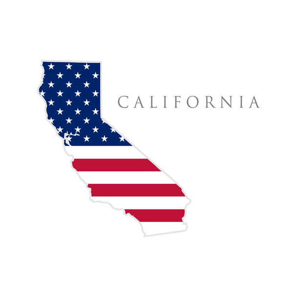 アメリカの国旗を持つカリフォルニア州の地図の形。ベクトルイラスト。アメリカ独立記念日やナショナリズムや愛国心のイラストにも使えます。アメリカ国旗デザイン - ベクター画像