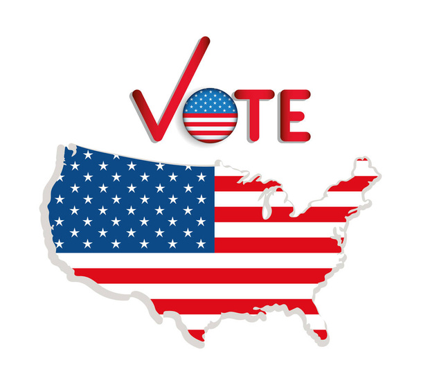 Presidential election vote with check mark flag button and map vector design - Vector, Image