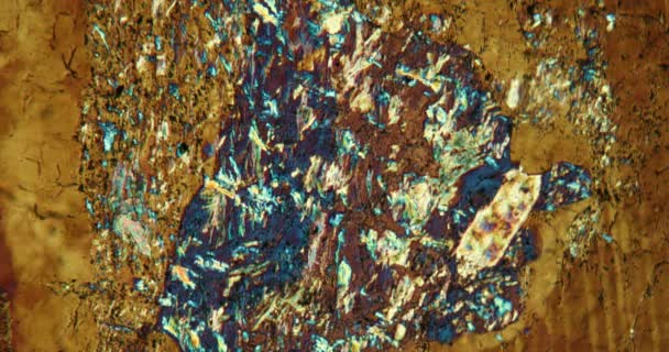 Pierre de granit taillée au microscope en lumière polarisée - Séquence, vidéo