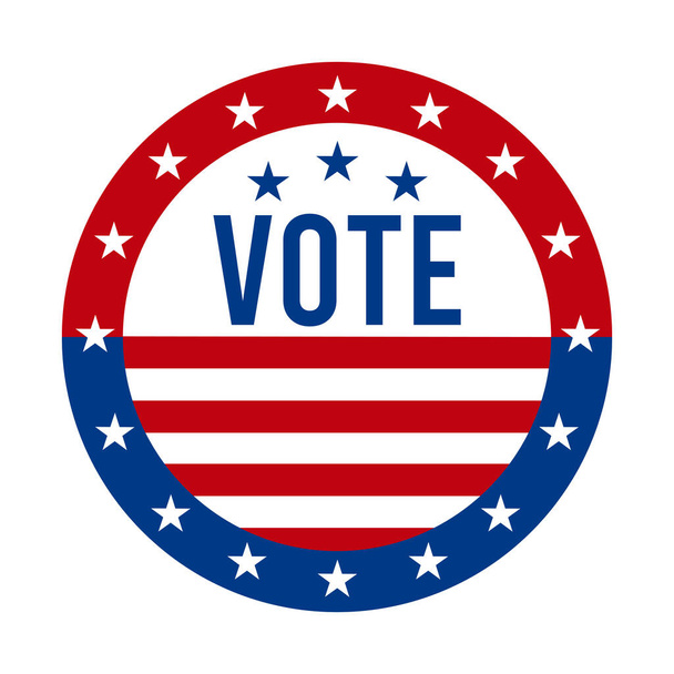 Insignia del voto presidencial 2020 - Estados Unidos de América. USA Patriotic Symbol - American Flag. Pin de apoyo democrático / republicano, emblema, sello o botón. 3 de noviembre - Vector, Imagen
