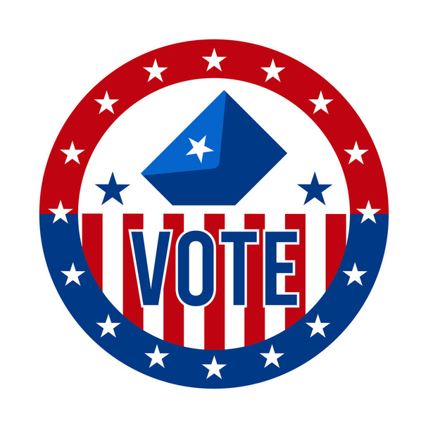 Insignia del voto presidencial 2020 - Estados Unidos de América. USA Patriotic Symbol - American Flag. Pin de apoyo democrático / republicano, emblema, sello o botón. 3 de noviembre - Vector, imagen