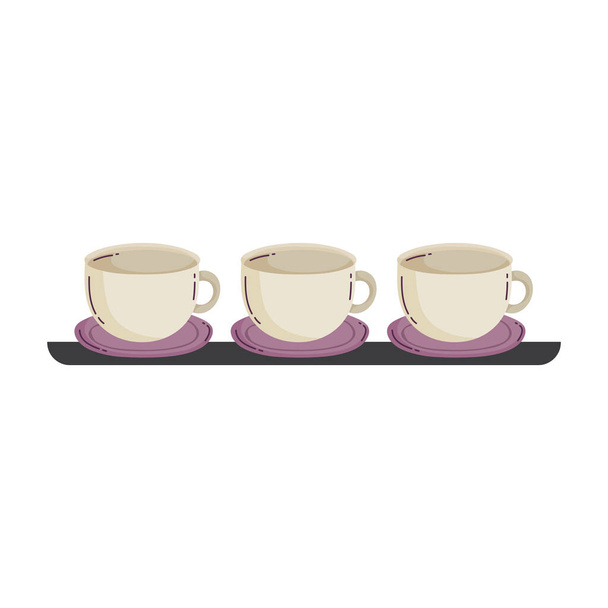 police s šálky kávy na talíři izolovaný styl ikony - Vektor, obrázek