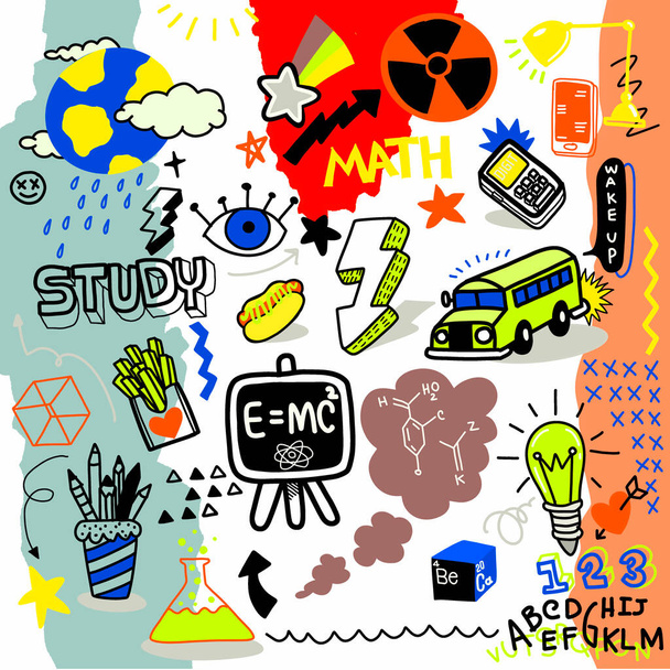 Illustration, Niedliche handgezeichnete Kritzeleien, Schulklammer. Doodle Schule Symbole und Symbole. Handgezeichnete Bildungsobjekte - Foto, Bild