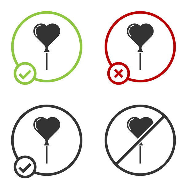 Black Balloons in form of heart with ribbon icon isolated on white background. Circle button. Vector. - Vector, imagen