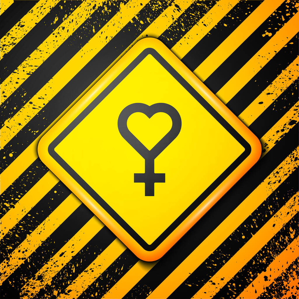Černá Žena symbol pohlaví ikona izolované na žlutém pozadí. Symbol Venuše. Symbol ženského organismu nebo ženy. Varovné znamení. Vektor. - Vektor, obrázek