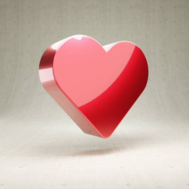 Herz-Symbol. Rot glänzend metallisch Herz Symbol isoliert auf weißem Betonhintergrund. - Foto, Bild