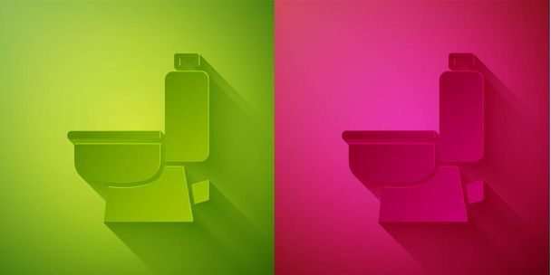 Coupe de papier Icône de cuvette de toilette isolé sur fond vert et rose. Style art du papier. Vecteur. - Vecteur, image