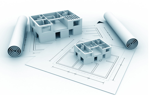3D αρχιτεκτονική σπίτι μπλε σχέδιο εκτύπωσης - Φωτογραφία, εικόνα