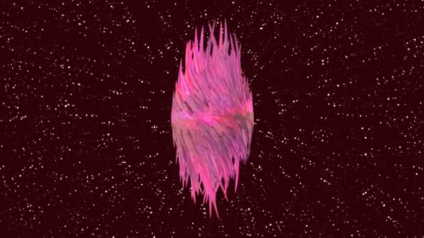 Lilac αντικείμενο φαντασίας με κάθετα κλαδιά στο χώρο με μικρά σωματίδια περιστρέφεται 3d υπολογιστή καθιστούν intro - Πλάνα, βίντεο