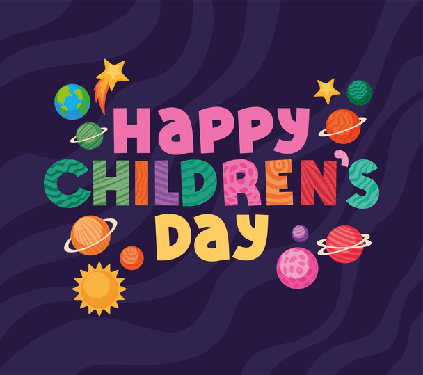 Glücklicher Kindertag mit Space Icons Vektor Design - Vektor, Bild
