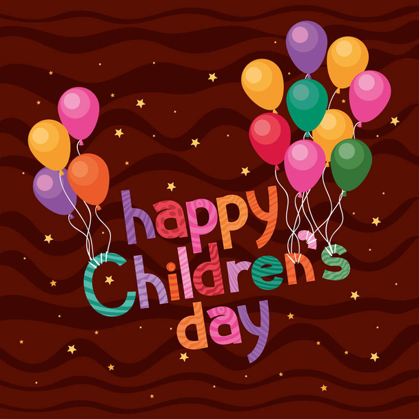 Happy childrens day with balloons vector design - Vector, imagen